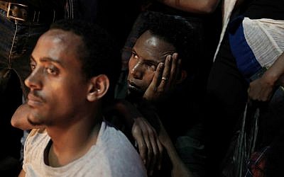 A memorial ceremony for Eritrean Habtom Zarhum in Tel-Aviv on October 21, 2015. Zarhum was mistakenly shot and beaten by a mob after being mistaken for a terrorist. (Tomer Neuberg/FLASH90)