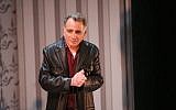 Actor Moshe Ivgy delivers a statement regarding sexual harassment allegations against him, at the end of a theater show in Tel Aviv on Sunday, February 7, 2016 (Flash90)