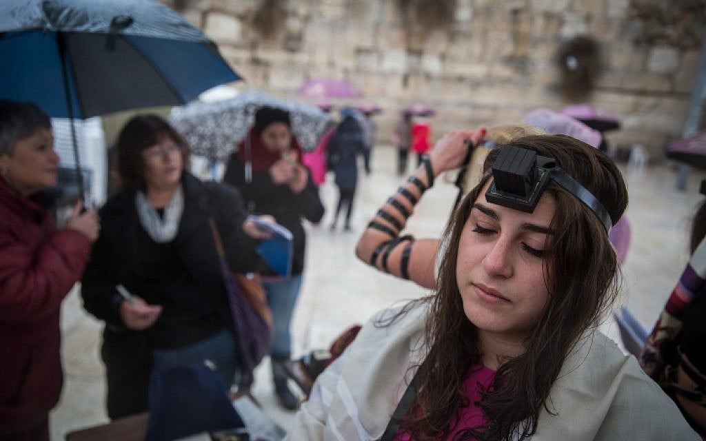 Women of the Wall pray at the Western Wall on February 7, 2016. (Hadas Parush/Flash90)