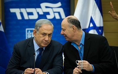 Prime Minister Benjamin Netanyahu, left, speaks with MK Tzachi Hanegbi during a Likud party meeting in the Knesset on February 8, 2016. (Yonatan Sindel/Flash90) Prime Minister Benjamin Netanyahu, left, speaks with MK Tzachi Hanegbi during a Likud party meeting in the Knesset on February 8, 2016. (Yonatan Sindel/Flash90)