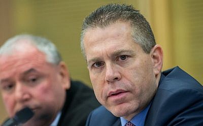 Public Security Minister Gilad Erdan attends a meeting of the Knesset Internal Affairs Committee,  February 9, 2016. (Yonatan Sindel/Flash90)