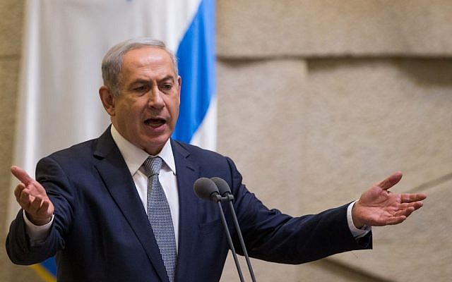 Benjamin Netanyahu addresses the Knesset on February 10, 2016. (Yonatan Sindel/Flash90) Benjamin Netanyahu addresses the Knesset on February 10, 2016. (Yonatan Sindel/Flash90)