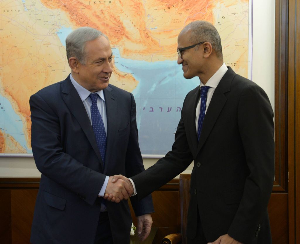 Prime minister Benjamin Netanyahu (L) meets with Microsoft CEO Satya Nadella, February 25, 2016. Photo by Amos Ben Gershom/GPO Prime minister Benjamin Netanyahu (L) meets with Microsoft CEO Satya Nadella, February 25, 2016. Photo by Amos Ben Gershom/GPO