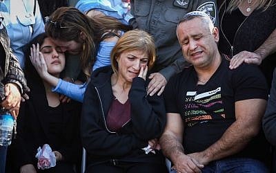 The family of Hadar Cohen, 19, at her funeral in Yehud, on February 4, 2016. Cohen was killed by Palestinian gunmen near Damascus Gate in Jerusalem on February 3. (Yonatan Sindel/Flash90) The family of Hadar Cohen, 19, at her funeral in Yehud, on February 4, 2016. Cohen was killed by Palestinian gunmen near Damascus Gate in Jerusalem on February 3. (Yonatan Sindel/Flash90)
