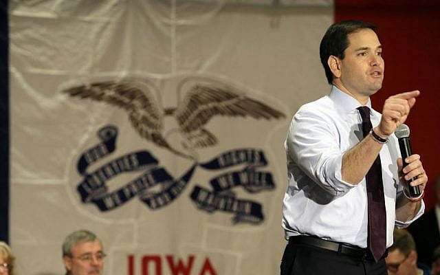 Republican presidential candidate Sen. Marco Rubio, R-Florida, speaks during a campaign rally, Sunday, Jan. 31, 2016, at the University of Northern Iowa in Cedar Falls, Iowa. (AP Photo/Charlie Neibergall)