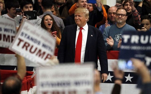 Republican presidential candidate Donald Trump makes his way to the stage during a campaign stop in North Charleston, South Carolina, on February 19, 2016. (AP/Matt Rourke) Republican presidential candidate Donald Trump makes his way to the stage during a campaign stop in North Charleston, South Carolina, on February 19, 2016. (AP/Matt Rourke)