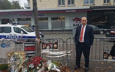 Jonathan Greenblatt at the Hyper Cacher supermarket in Paris, November 2015. (Courtesy of the Anti-Defamation League)