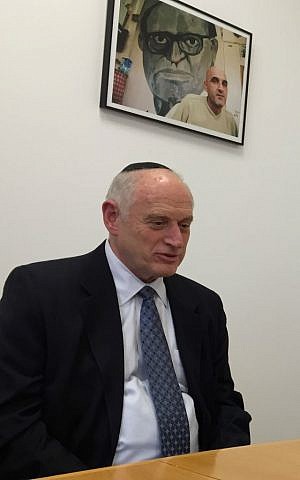 Conference of Presidents head Malcolm Hoenlein at The Times of Israel's Jerusalem office, February 2, 2015. (Amanda Borschel-Dan/The Times of Israel)