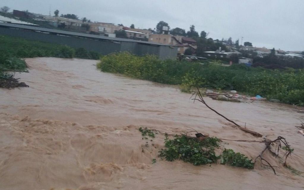 Flooding in the Bedouin town of Um Namila, near Rahat in the Negev on Monday, February, 22, 2016 (Akil al Ziadneh/Albayan)