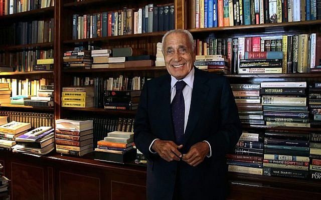 In this Sept. 23, 2014 photo, Mohamed Heikal poses for a picture on his 91st birthday, at his office, in Cairo, Egypt. (AP/Magdy Ebrahim, El Shorouk Newspaper)