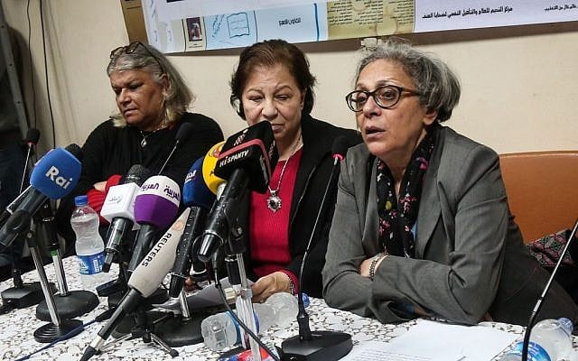 Aida Seif el-Dawla , Suzan Fayyad, center, and Magda Adly, right, co-founder of El Nadeem Center for Rehabilitation of Victims of Violence, hold a press conference in Cairo, Sunday, Feb. 21, 2016. Activists at El Nadeem Egypt’s top institution providing rehabilitation and psychotherapy to people who survivors of torture and abuse, including sexual violence, say the government’s plan to shut them down will not stop their work in documenting and publishing torture committed by the state. (AP Photo/Mohamed el Raai) Aida Seif el-Dawla , Suzan Fayyad, center, and Magda Adly, right, co-founder of El Nadeem Center for Rehabilitation of Victims of Violence, hold a press conference in Cairo, Sunday, Feb. 21, 2016. Activists at El Nadeem Egypt’s top institution providing rehabilitation and psychotherapy to people who survivors of torture and abuse, including sexual violence, say the government’s plan to shut them down will not stop their work in documenting and publishing torture committed by the state. (AP Photo/Mohamed el Raai)