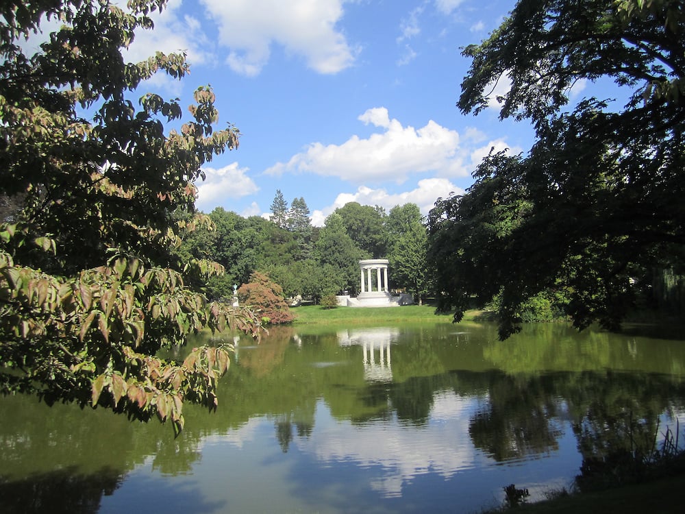 Mount Auburn Cemetery in Cambridge, Massachusetts, with the monument for Mary Baker Eddy seen across the pond in 2014 (Matt Lebovic/The Times of Israel) Mount Auburn Cemetery in Cambridge, Massachusetts, with the monument for Mary Baker Eddy seen across the pond in 2014 (Matt Lebovic/The Times of Israel)