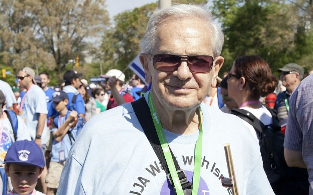 Sam Hershenhorn, 90, at the 2015 Walk for Israel, an 8km fundraising stroll in downtown Toronto. (courtesy) Sam Hershenhorn, 90, at the 2015 Walk for Israel, an 8km fundraising stroll in downtown Toronto. (courtesy)
