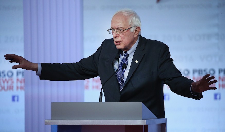 Bernie Sanders participating in the PBS NewsHour Democratic presidential candidate debate at the University of Wisconsin-Milwaukee, Feb. 11, 2016. (Win McNamee/Getty Images) Bernie Sanders participating in the PBS NewsHour Democratic presidential candidate debate at the University of Wisconsin-Milwaukee, Feb. 11, 2016. (Win McNamee/Getty Images)