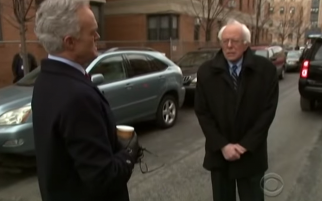 Democratic presidential candidate Bernie Sanders talks to CBS from the street where he grew up in Brooklyn, New York after winning the New Hampshire primaries on February 10, 2016. (screen capture: CBS) Democratic presidential candidate Bernie Sanders talks to CBS from the street where he grew up in Brooklyn, New York after winning the New Hampshire primaries on February 10, 2016. (screen capture: CBS)