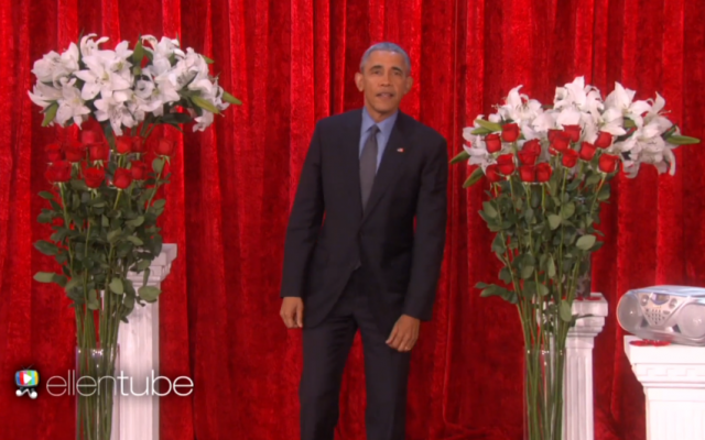 President Barack Obama delivers a Valentine's Day message to wife Michelle, January 12, 2016. (EllenTV screenshot) President Barack Obama delivers a Valentine's Day message to wife Michelle, January 12, 2016. (EllenTV screenshot)
