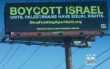 Illustrative: 'Boycott Israel' billboard near Chicago's Logan Airport, 2016 (screen capture: CBS)