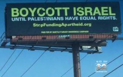 Illustrative: 'Boycott Israel' billboard near Chicago's Logan Airport, 2016 (screen capture: CBS)