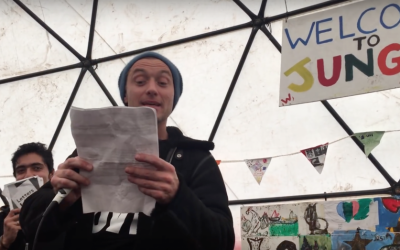 Jude Law reads Lion Feuchtwanger’s 1935 letter to the Nazis to refugees in Calais, France, at an event called “Letters Live" on February 21, 2016. (screen capture: YouTube)
