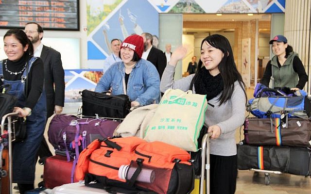 New immigrants to Israel arrive from Kaifeng, China, on February 20, 2016. (Laura Ben-David / Courtesy of Shavei Israel)
