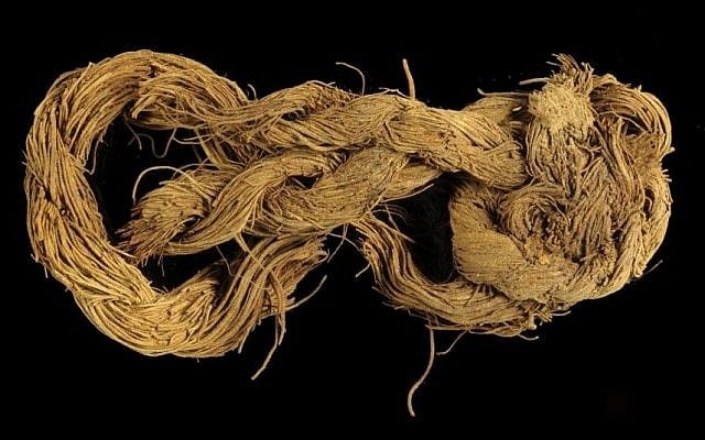 Rope made of the fibers of a date palm tree found at Site 34. (Clara Amit/Israel Antiquities Authority) Rope made of the fibers of a date palm tree found at Site 34. (Clara Amit/Israel Antiquities Authority)