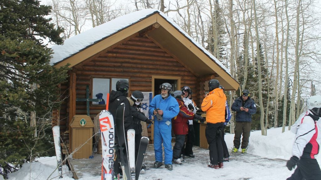 The Kabbalat Shabbat service at Deer Valley ski resort is located in the woods off an intermediate trail at elevation 8,800. (Uriel Heilman/JTA) The Kabbalat Shabbat service at Deer Valley ski resort is located in the woods off an intermediate trail at elevation 8,800. (Uriel Heilman/JTA)