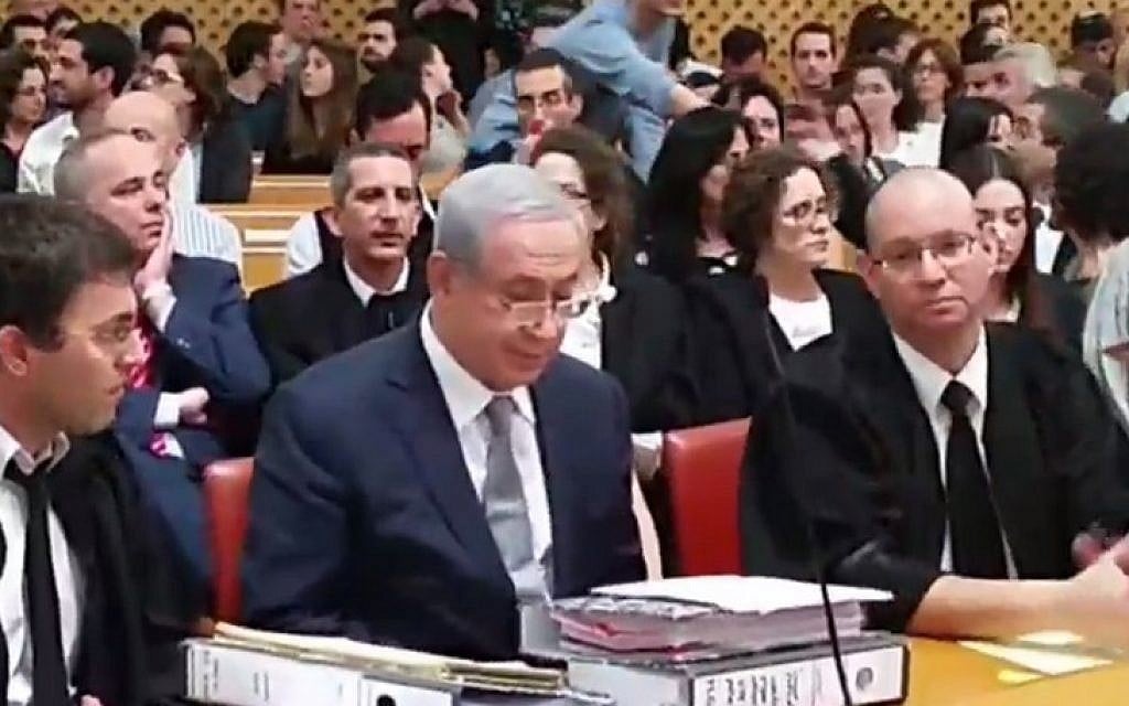 File: Prime Minister Benjamin Netanyahu appears before a High Court panel in Jerusalem on February 14, 2016, in a hearing over the deal to develop new gas fields (screen capture:  Channel 2)