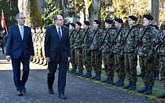 Defense Minister Moshe Ya'alon in Switzerland, February 11, 2016. (Ariel Hermoni/Defense Ministry)