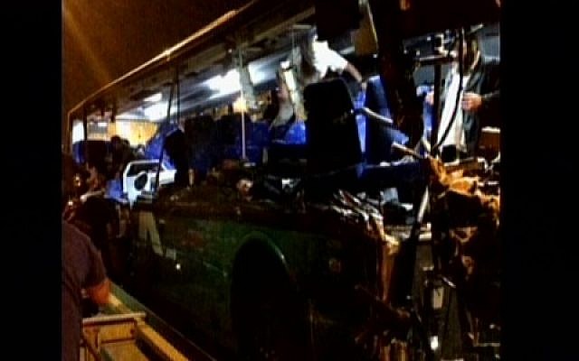 A bus involved in a fatal accident on Route 1 (screen capture: Channel 2)