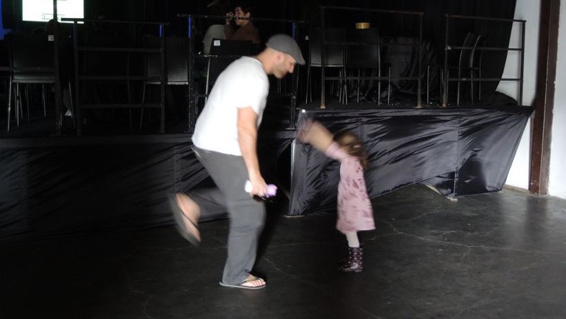 A father dances with his daughter at the "Blacklisted" event on Friday, February 5, 2016, in Tel Aviv. (Melanie Lidman/Times of Israel) A father dances with his daughter at the "Blacklisted" event on Friday, February 5, 2016, in Tel Aviv. (Melanie Lidman/Times of Israel)