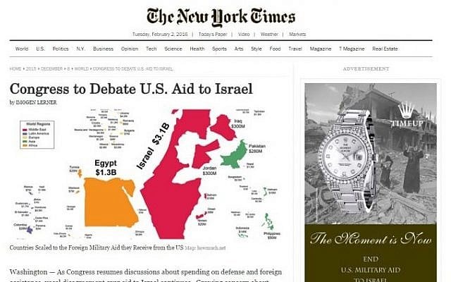 A screenshot of a fake, anti-Israel edition of the New York Times distributed in New York City on February 2, 2016. A screenshot of a fake, anti-Israel edition of the New York Times distributed in New York City on February 2, 2016.