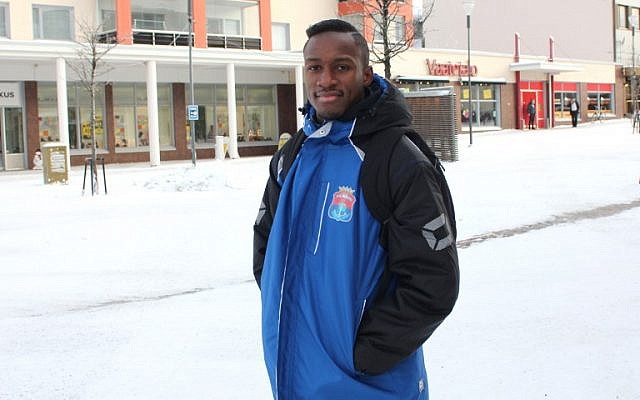 French player on the local football team PS Kemi Kings, David Bitsindou, 26 on February 5, 2016. (AFP/Sam Kingsley)