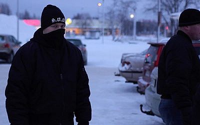 A group of men calling themselves the Soldiers of Odin, a Finnish group claiming to protect locals from asylum seekers, February 5, 2016. (AFP/Sam Kingsley)