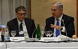 Prime Minister Benjamin Netanyahu site next to Bill Gates at the World Economic Forum in  Davos, Switzerland, January 23, 2014. (Kobi Gideon/GPO/Flash 90)