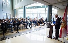 Former President Bill Clinton speaks at a private campaign stop with members of the South Florida Jewish community on behalf of his wife, Hillary Clinton, February 15, 2016 (Courtesy, Hillary for America)