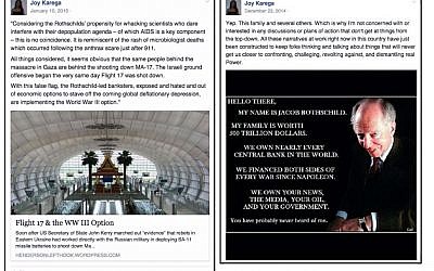 Screen shots of posts Oberlin professor Joy Karega made on her Facebook page. (Facebook via The Tower) 