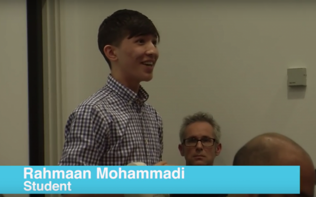 Rahmaan Mohammadi speaking at a meeting of Students Not Suspects at Goldsmiths University in London on February 8, 2016. (YouTube) Rahmaan Mohammadi speaking at a meeting of Students Not Suspects at Goldsmiths University in London on February 8, 2016. (YouTube)