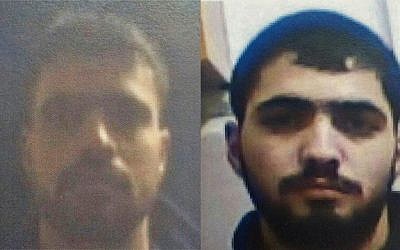 A photo composite showing Nasser, right, and Akram Badawi, who are believed to have carried out a number of shooting attacks against Israelis since November. (Shin Bet)