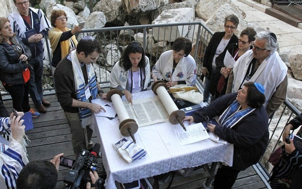 Reform female and male rabbis pray together at Robinson's Arch, the Western Wall site slated for future egalitarian services, on February 25, 2016. (Y.R/Reform Movement) Reform female and male rabbis pray together at Robinson's Arch, the Western Wall site slated for future egalitarian services, on February 25, 2016. (Y.R/Reform Movement)