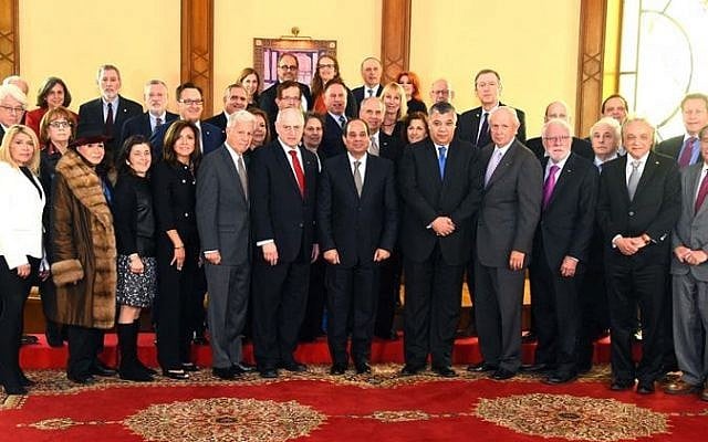 Leaders of the Conference of Presidents of Major American Jewish Organizations meet with Egyptian President Abdel Fattah el-Sissi in Cairo on February 11, 2016 (Courtesy) Leaders of the Conference of Presidents of Major American Jewish Organizations meet with Egyptian President Abdel Fattah el-Sissi in Cairo on February 11, 2016 (Courtesy)