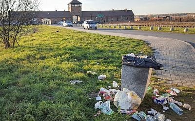 The SS "tower of death" entrance to the former German death camp Auschwitz-Birkenau in Poland, November 2015. (Matt Lebovic/The Times of Israel)