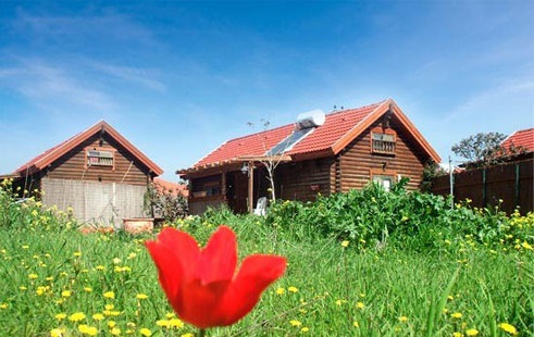 A backyard view at Southern Wind, the cabins owned by Tova Hadad and her family in their home at Avnei Eitan in the Golan Heights (Courtesy Southern Wind)