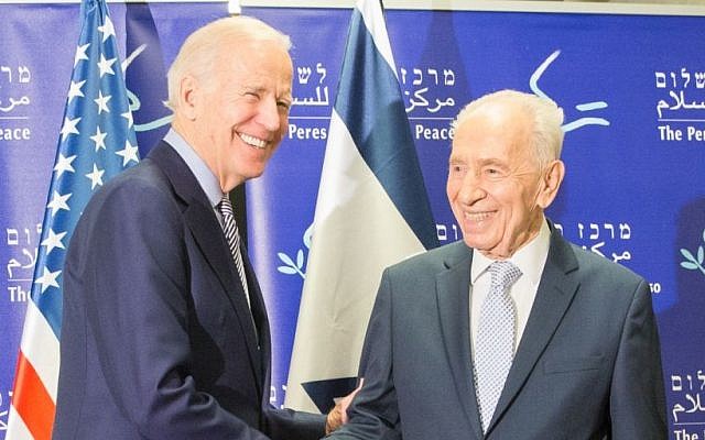 US Vice President Joe Biden meets with former president Shimon Peres in Jaffa on March 8, 2016. (Peres Peace Center) US Vice President Joe Biden meets with former president Shimon Peres in Jaffa on March 8, 2016. (Peres Peace Center)