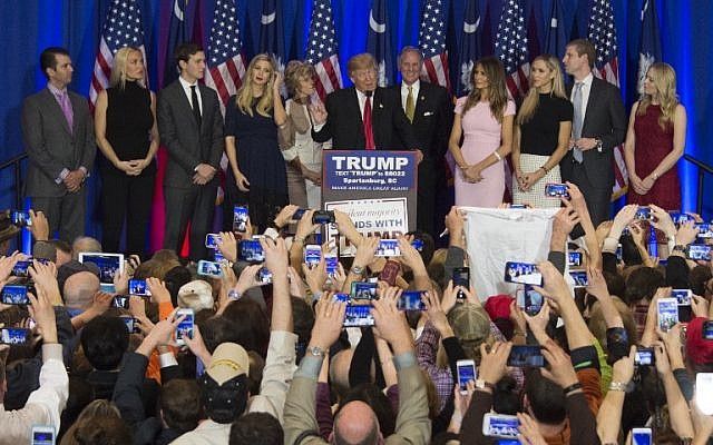 Donald Trump and his family celebrate victory in the South Carolina, February 20, 2016. (AFP/Jim Watson)
