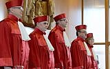 German Federal Constitutional Court judges in Karlsruhe, southern Germany, open a hearing on a possible ban of the far-right NPD party on March 1, 2016. (AFP/DPA/Marijan Murat)