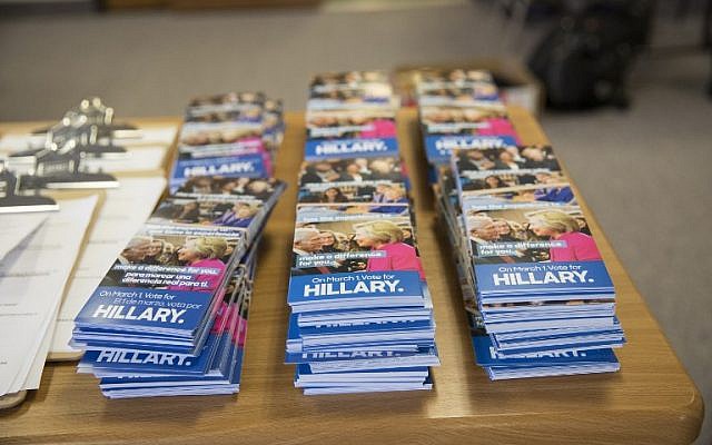 Literature sits waiting for distribution at Democratic presidential hopeful Hillary Clinton's campaign headquarters, Dallas, Texas on Super Tuesday, March 1, 2016. (AFP/Laura Buckman) Literature sits waiting for distribution at Democratic presidential hopeful Hillary Clinton's campaign headquarters, Dallas, Texas on Super Tuesday, March 1, 2016. (AFP/Laura Buckman)