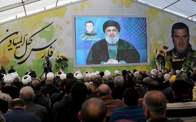Supporters of Lebanon's Shiite Hezbollah group watch a televised speech by leader Hassan Nasrallah in the southern town of Insar, Lebanon, March 6, 2016. (AFP/Mahmoud Zayyat) Supporters of Lebanon's Shiite Hezbollah group watch a televised speech by leader Hassan Nasrallah in the southern town of Insar, Lebanon, March 6, 2016. (AFP/Mahmoud Zayyat)