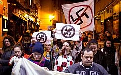 People take part in an anti extreme right rally in reaction to results of parliamentary elections in Bratislava on March 7, 2016.  The neo-Nazi People's Party Our Slovakia (LSNS) led by Marian Kotleba gained 8 percent of the votes. (AFP / VLADIMIR SIMICEK)