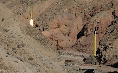 A long-range Qadr ballistic missile is launched in the Alborz mountain range in northern Iran on March 9, 2016. (AFP/Tasnim News/Mahmood Hosseini)