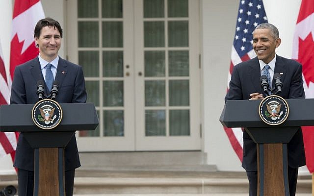 US President Barack Obama and Canadian Prime Minister Justin Trudeau hold a joint press conference in the Rose Garden of the White House in Washington, DC, March 10, 2016, as part of a State Visit. (AFP/SAUL LOEB) US President Barack Obama and Canadian Prime Minister Justin Trudeau hold a joint press conference in the Rose Garden of the White House in Washington, DC, March 10, 2016, as part of a State Visit. (AFP/SAUL LOEB)